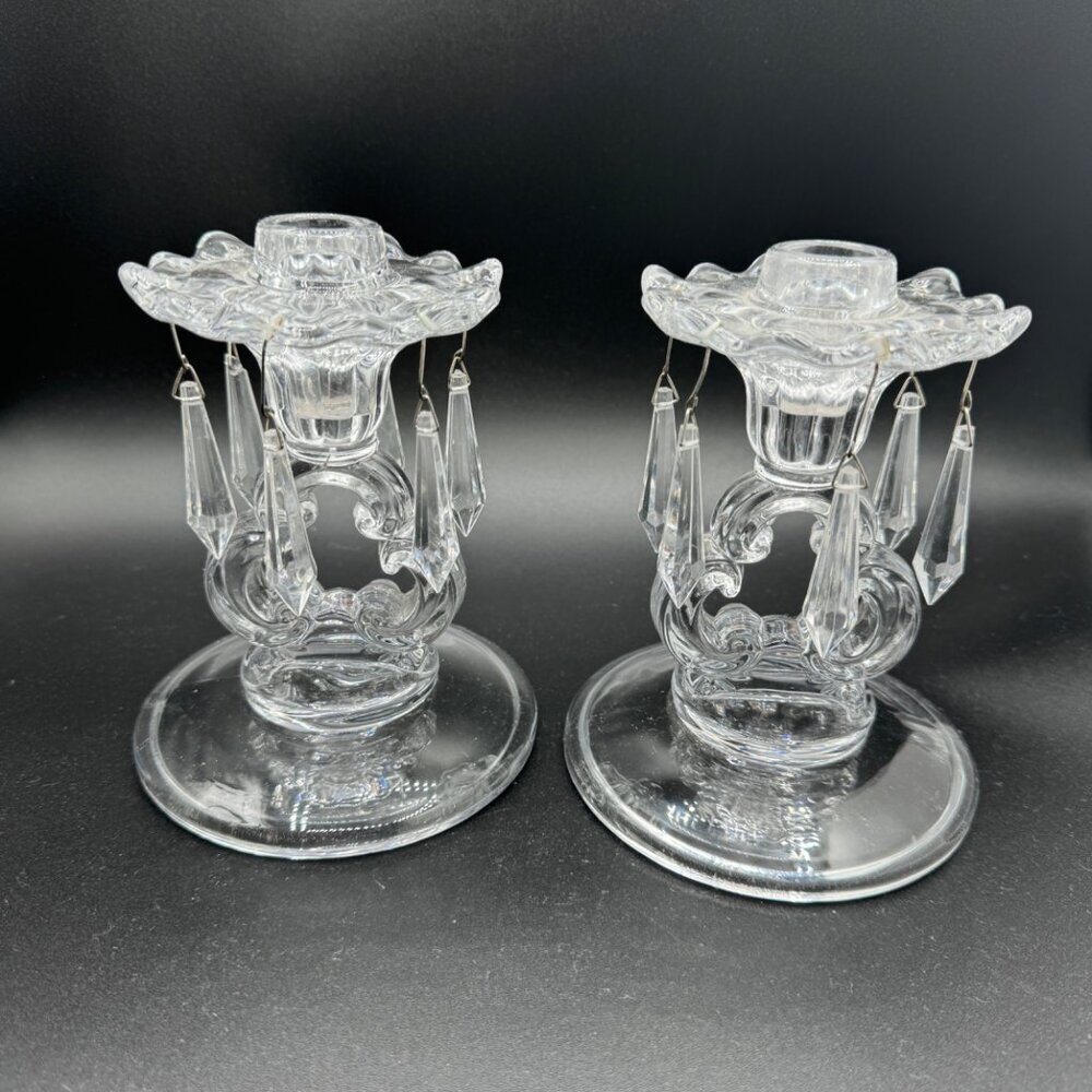 Pottery Barn Olivia Taper Clear Crystal Candle Holder Tear Drop Crystal Accents